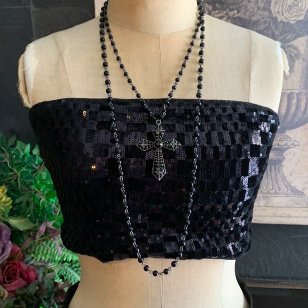 NWT Urban Outfitters black checkered sequined bandeau top- L